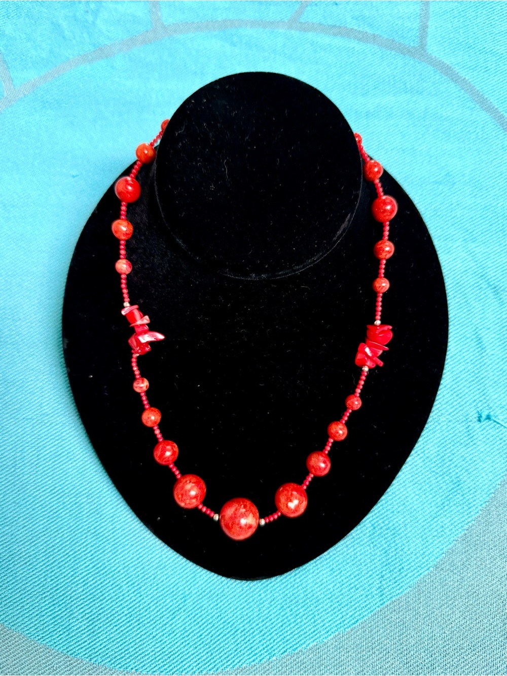 Sterling Silver 925 Coral Chunky Headed Necklace Natural Boho